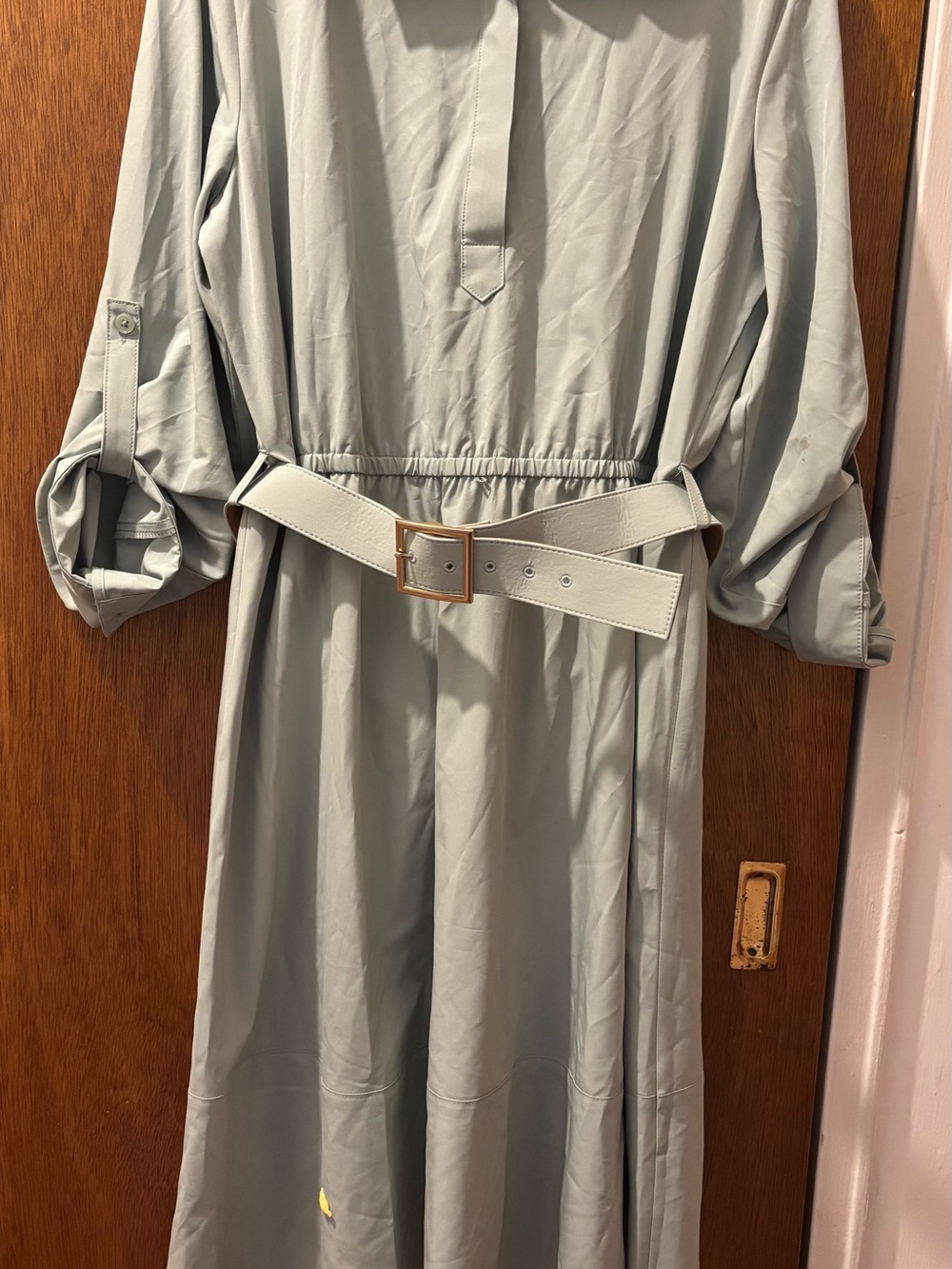Light Sage Long Sleeve Belted Dress